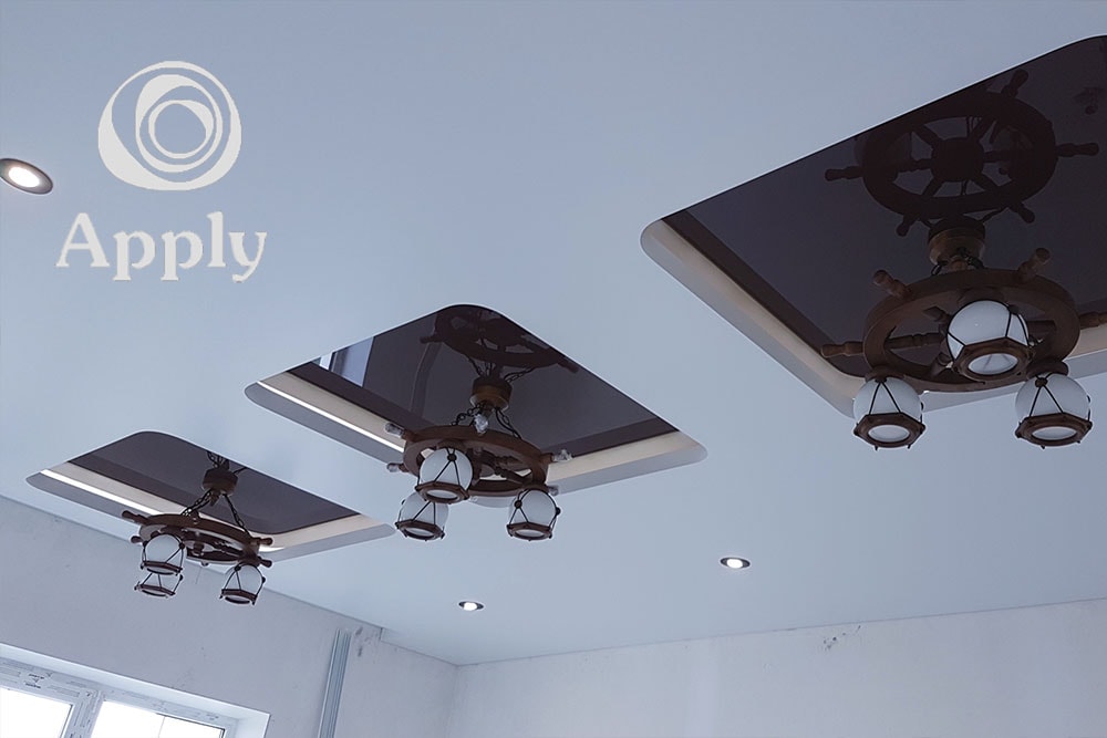 Двухуровневый натяжной потолок на шаблоне Apply о светодиодной подсветкой. Дизайнерский проект